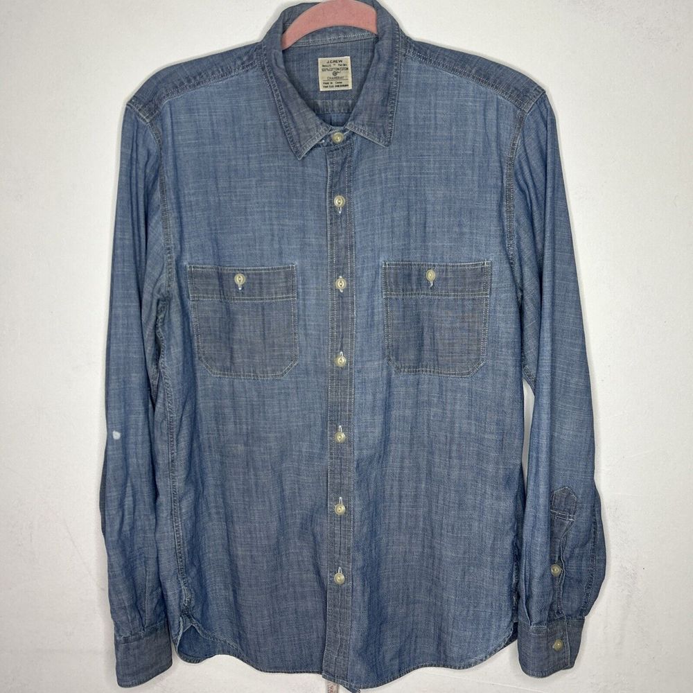 J Crew Sporting Goods Shirt Mens Medium‎ Blue Chambray Blue Chin Strap Denim